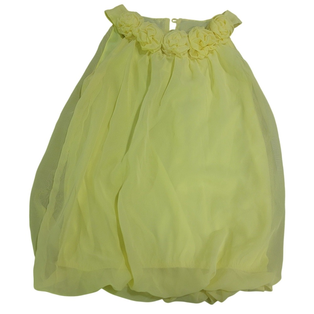 Healthtex Girls Neon Yellow Chiffon Blouse 3D Rosette Floral Neckline Size 5T